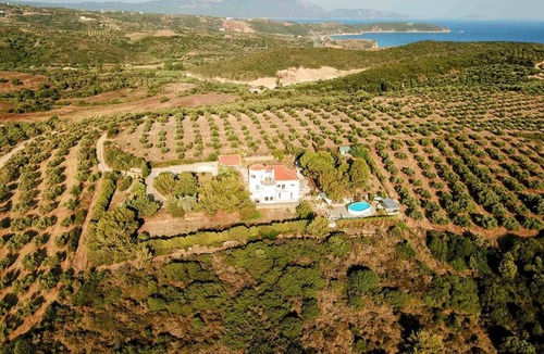 Pylos-Nestoras Villa | house-apartments ground floor panoramic view on sea fortress above ground pool
