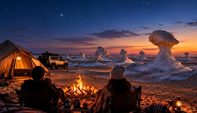 Overnight camping at white desert , white desert safari trip in El Alamein
